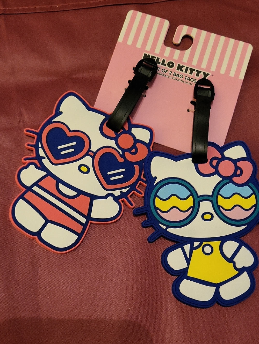 Hello Kitty Luggage Bag Tags – Pink, Blue & Yellow 2pc  Set Li